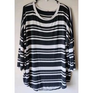 LOFT Lounge Women's Size L Black/ White Striped Long Sleeve Shirt Oversized Soft